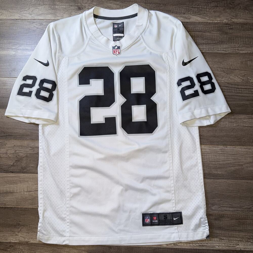Nike On Field Josh Jacobs Las Vegas Raiders NFL # 28 Jersey Adult Sz Small White